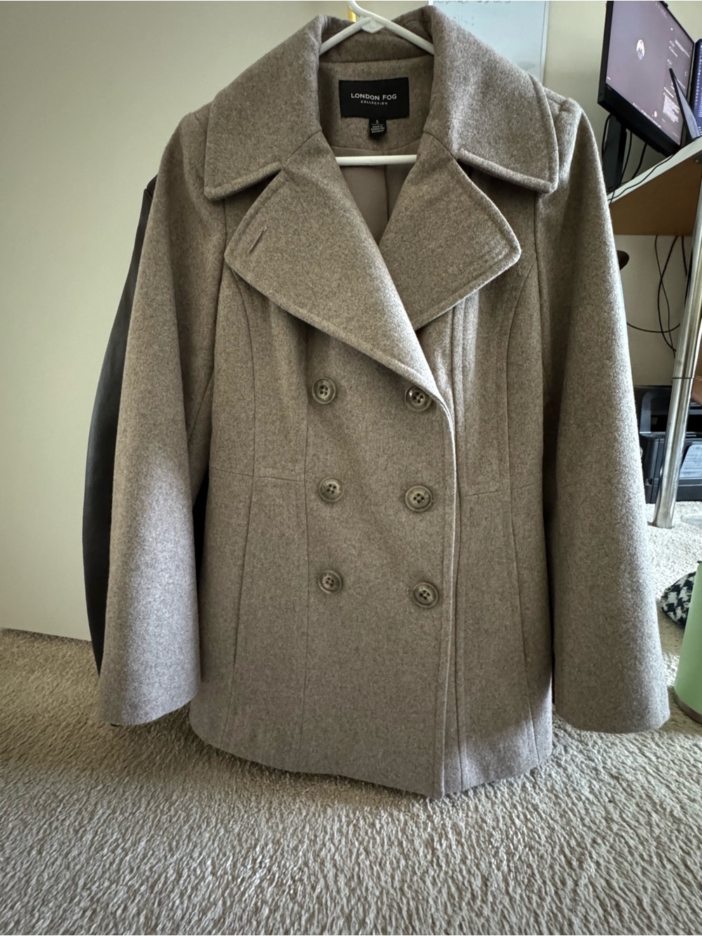 London Fog Taupe Double-Breasted Peacoat